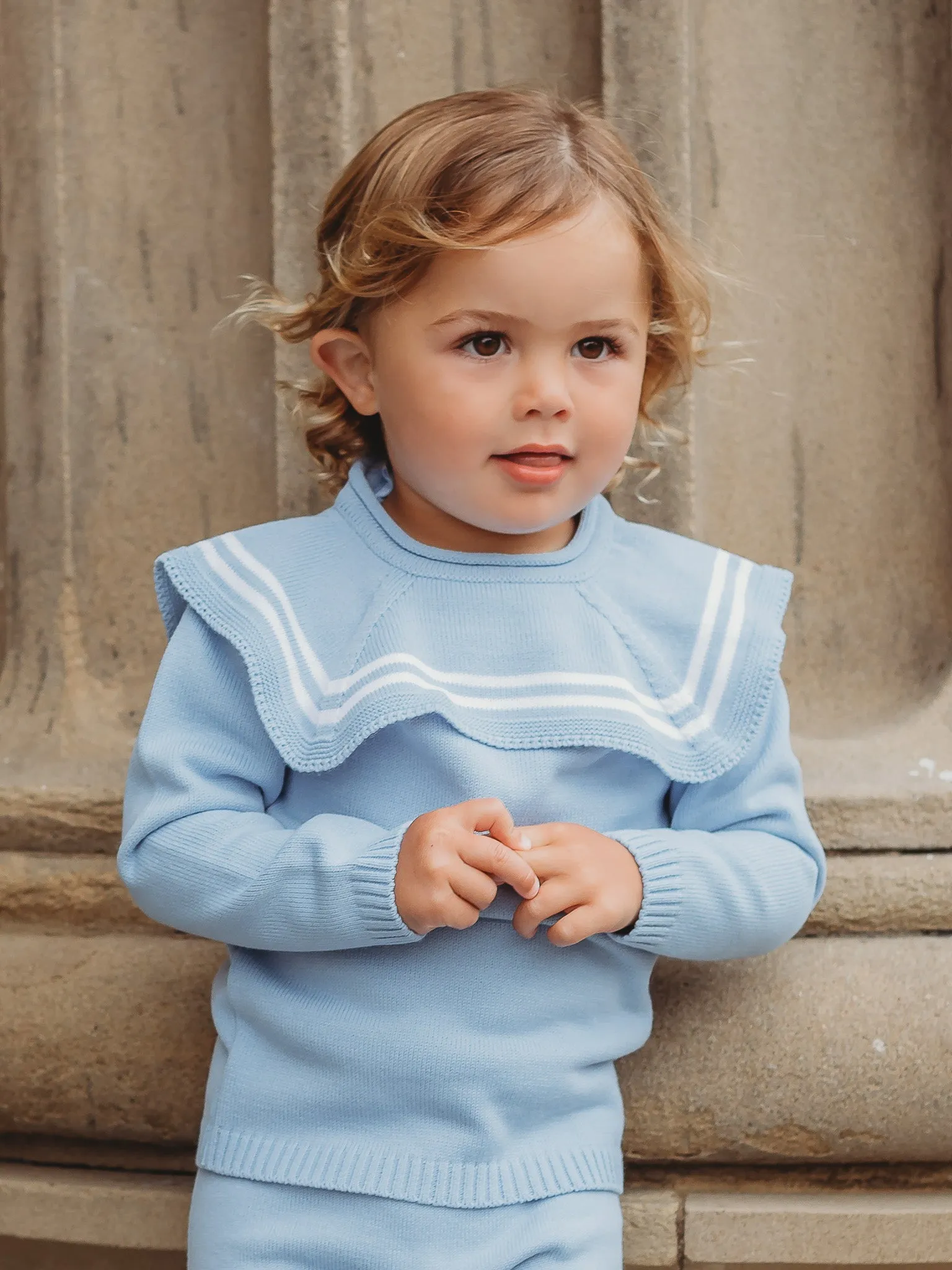 'Oliver' blue & white knitted suit with sailor collar