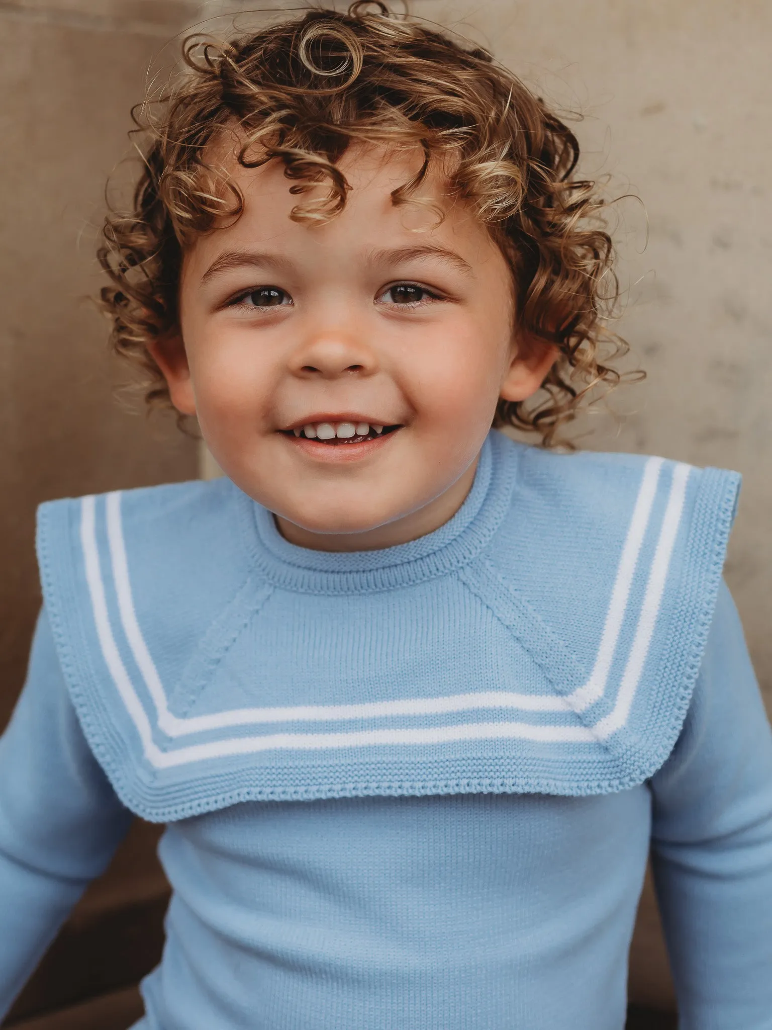 'Oliver' blue & white knitted suit with sailor collar