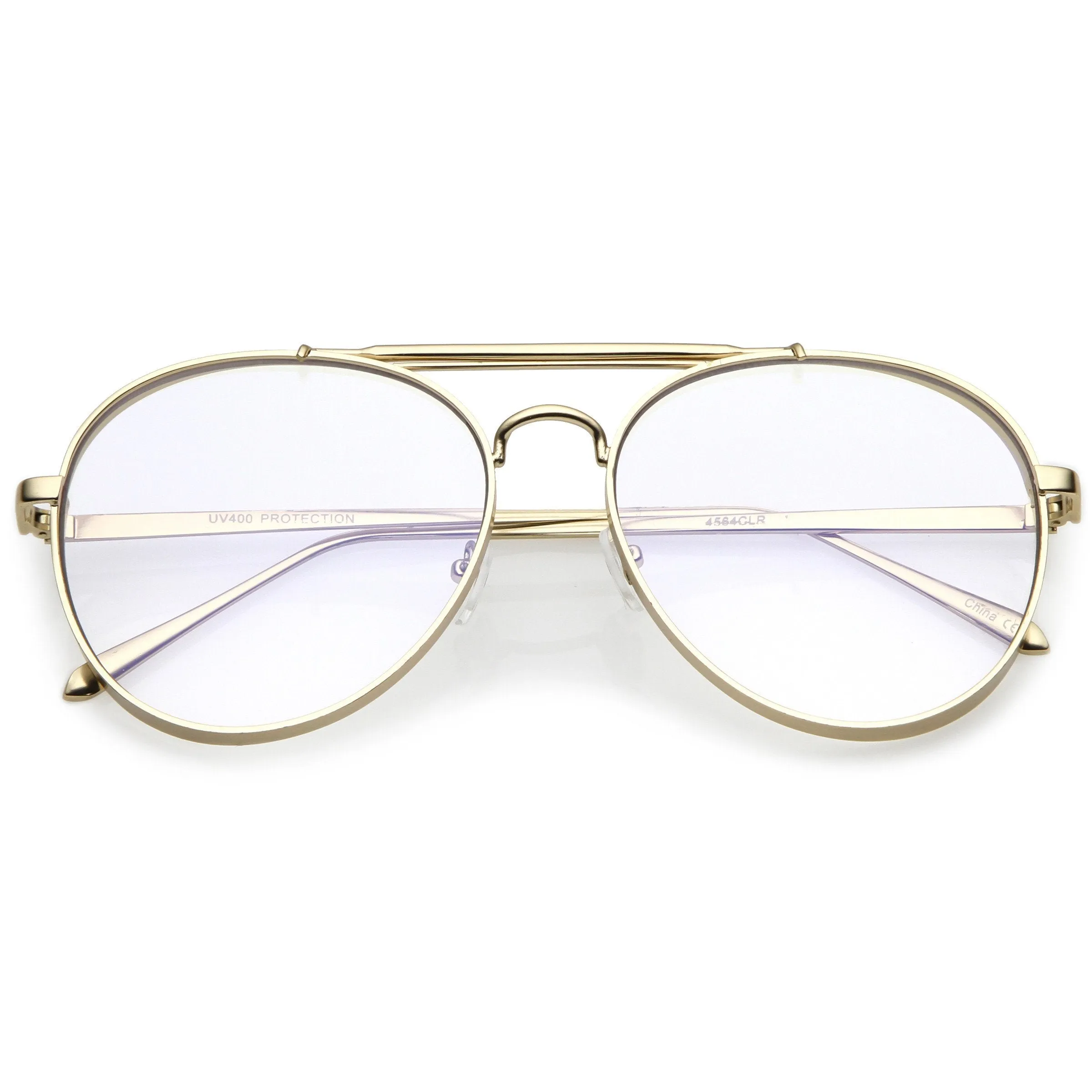 Oversize Retro Dapper Clear Flat Lens Aviator Glasses