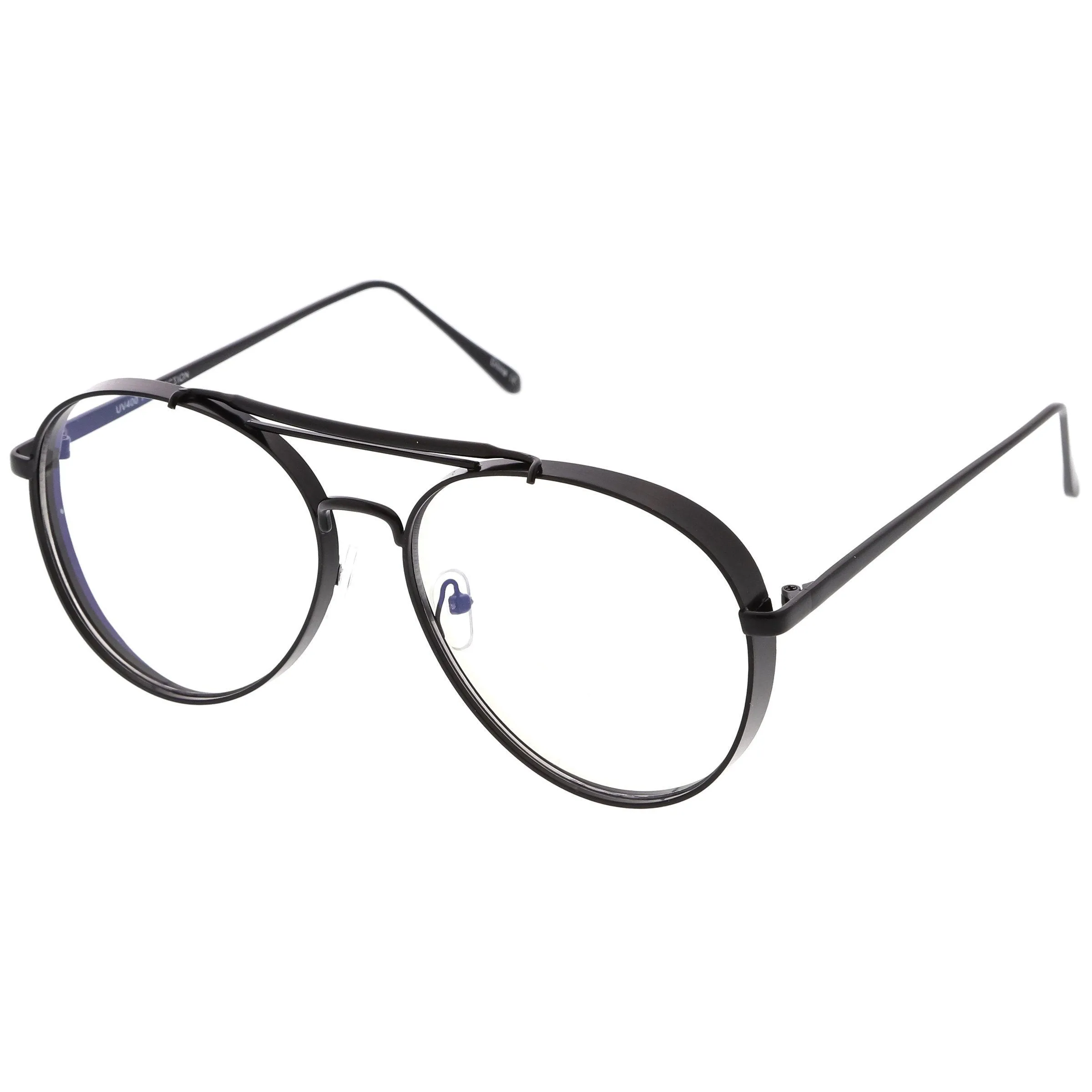 Oversize Retro Dapper Clear Flat Lens Aviator Glasses