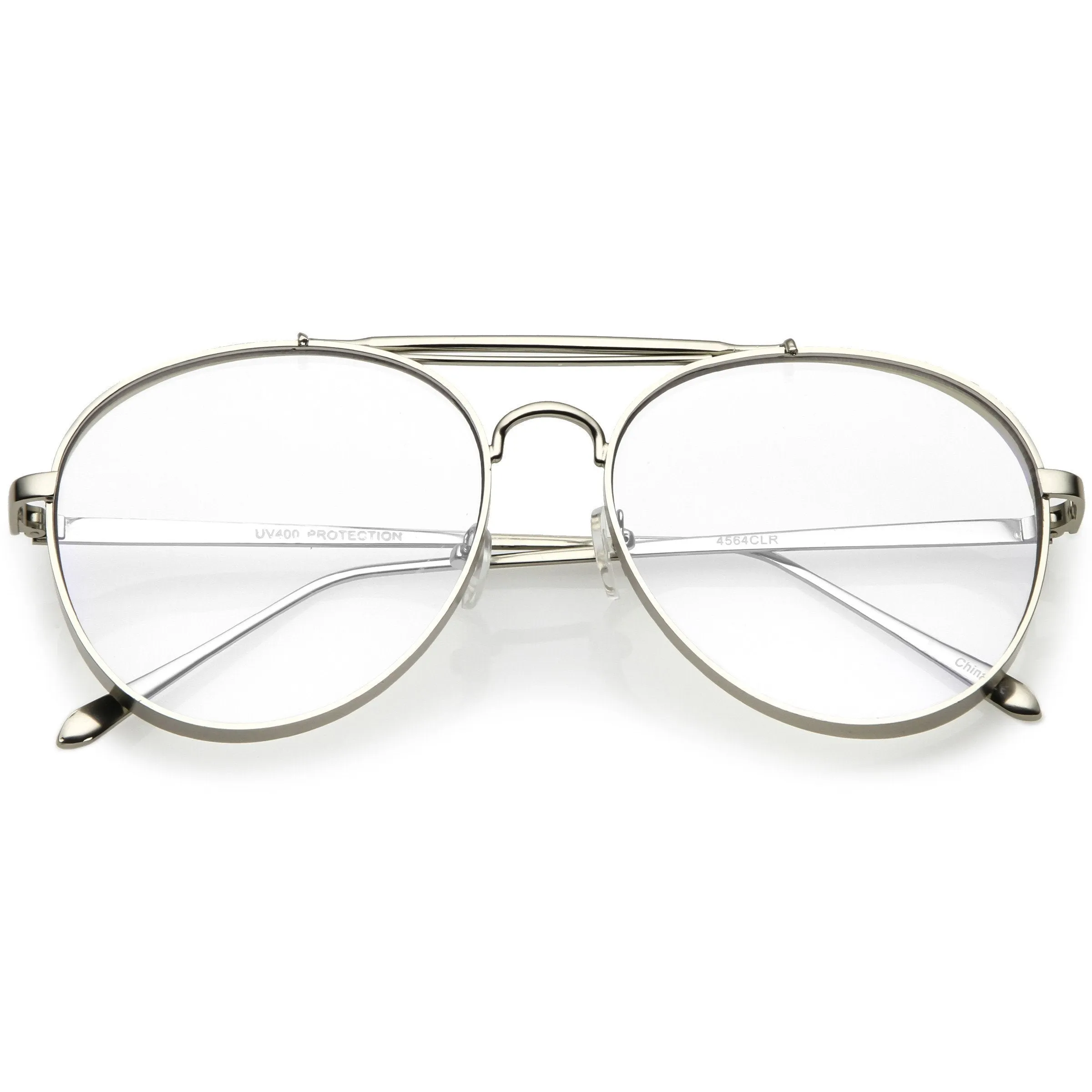 Oversize Retro Dapper Clear Flat Lens Aviator Glasses