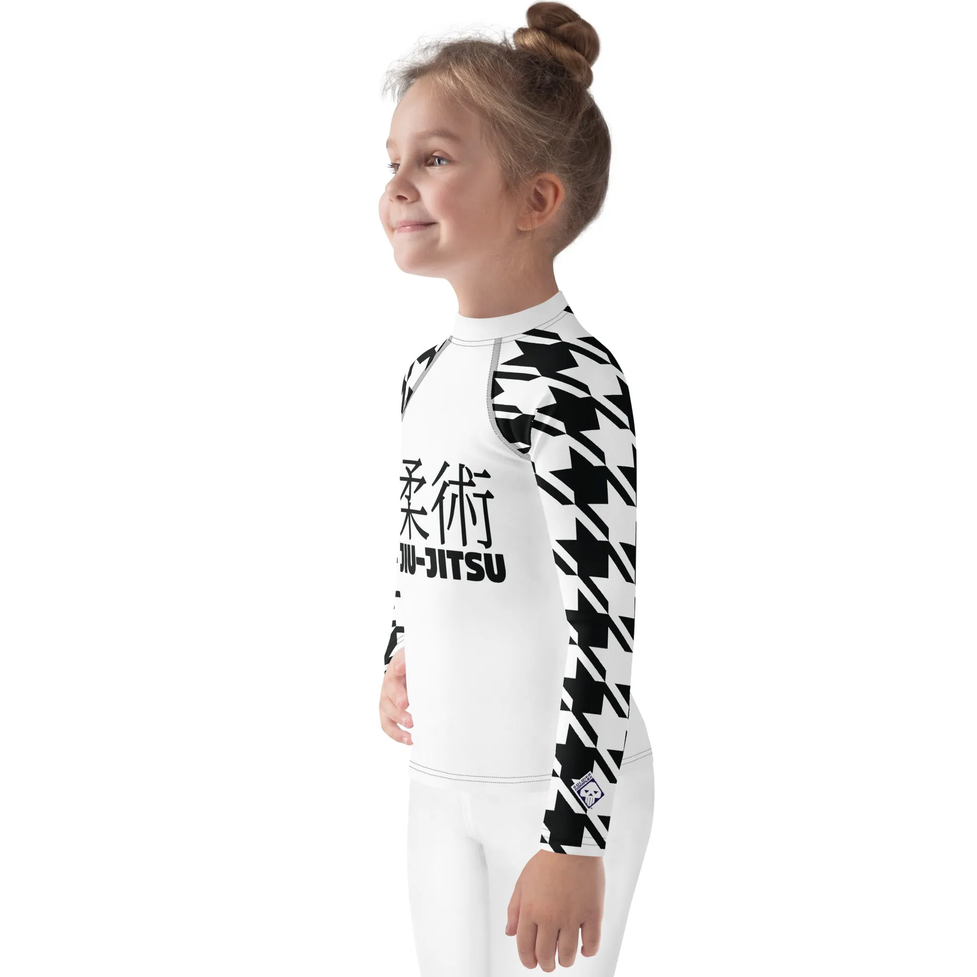 Performance Meets Style: Girl's Houndstooth Classic Jiu-Jitsu BJJ Rash Guard