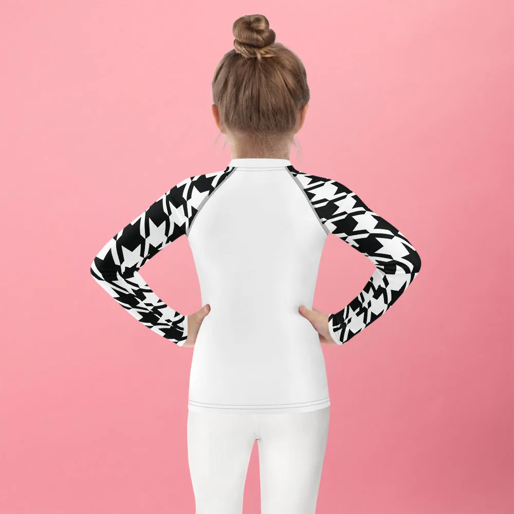 Performance Meets Style: Girl's Houndstooth Classic Jiu-Jitsu BJJ Rash Guard