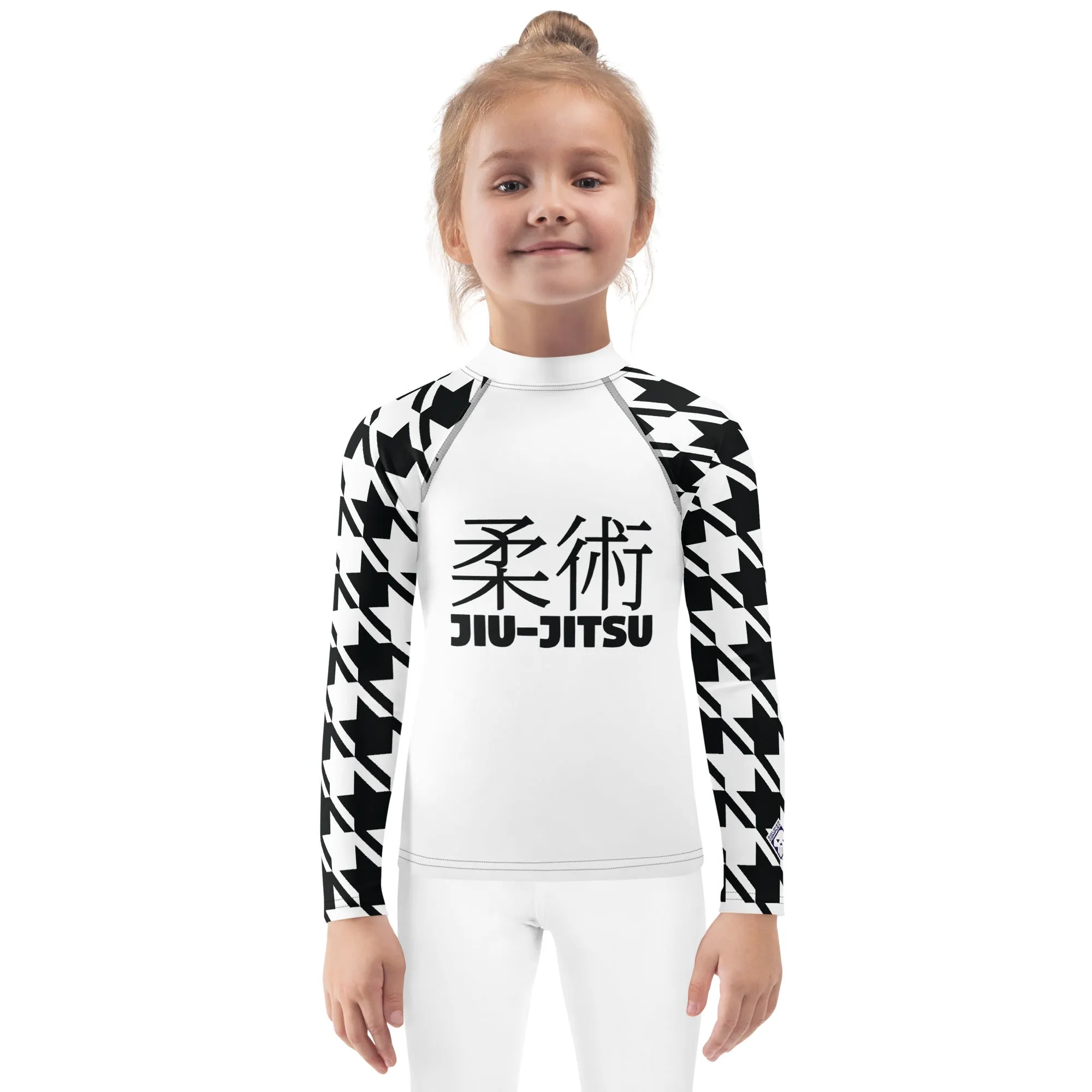 Performance Meets Style: Girl's Houndstooth Classic Jiu-Jitsu BJJ Rash Guard