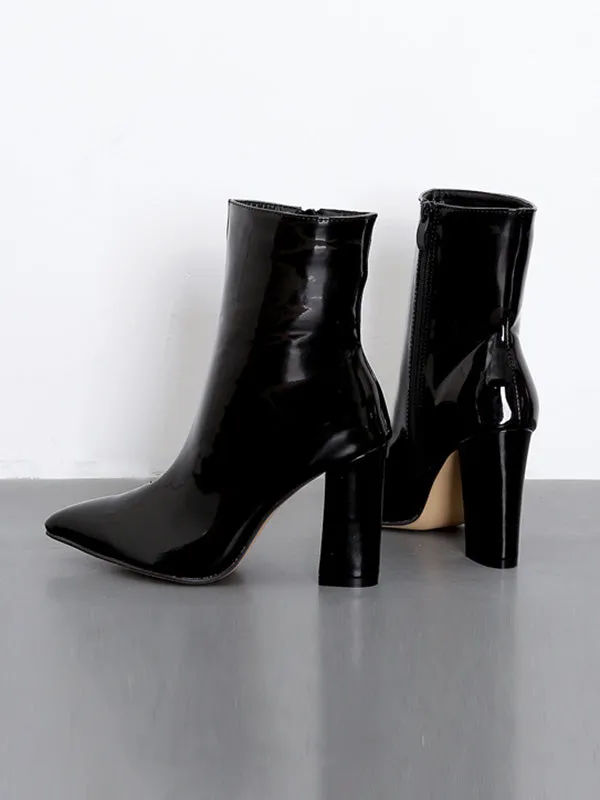 Pointed-Toe Shiny Split-Joint Boots Pumps