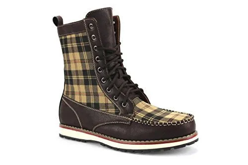 Polar Fox Men's 501061 Tall Plaid Design Lace Up Casual Dress Boots