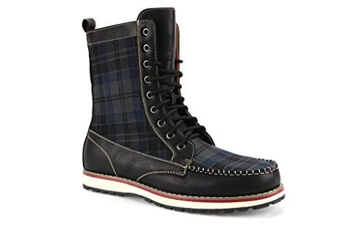 Polar Fox Men's 501061 Tall Plaid Design Lace Up Casual Dress Boots