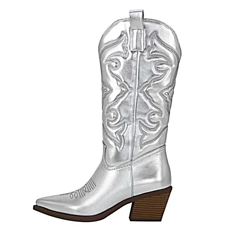 Pre Order:  Embossed Mid-Calf Cowboy Boots