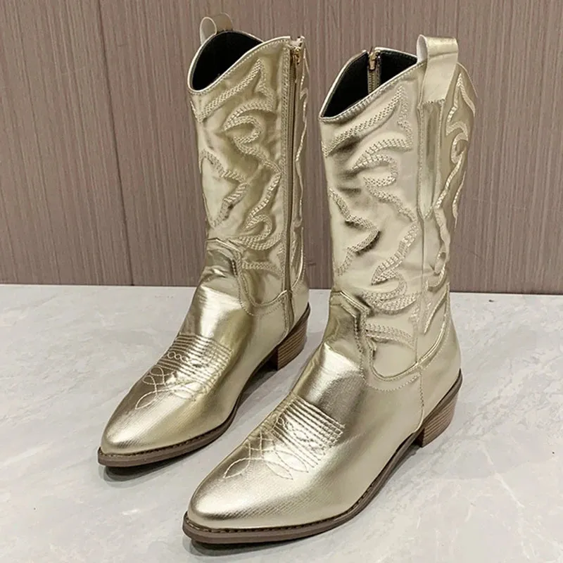 Pre Order:  Embossed Mid-Calf Cowboy Boots