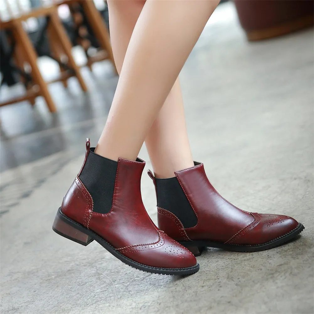 PU leather retro brogue leisure slip on Ankle Boots