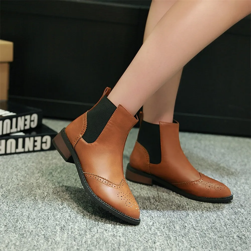 PU leather retro brogue leisure slip on Ankle Boots