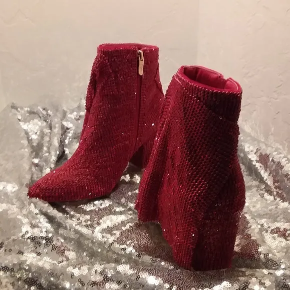 "DOROTHY" Red Crystal Diamante Ankle Booties