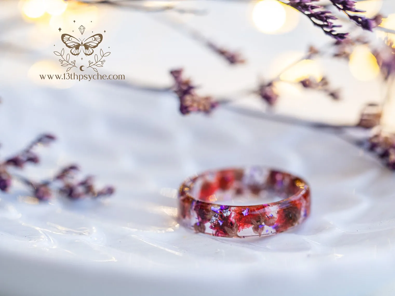 Red baby's breath flowers resin ring