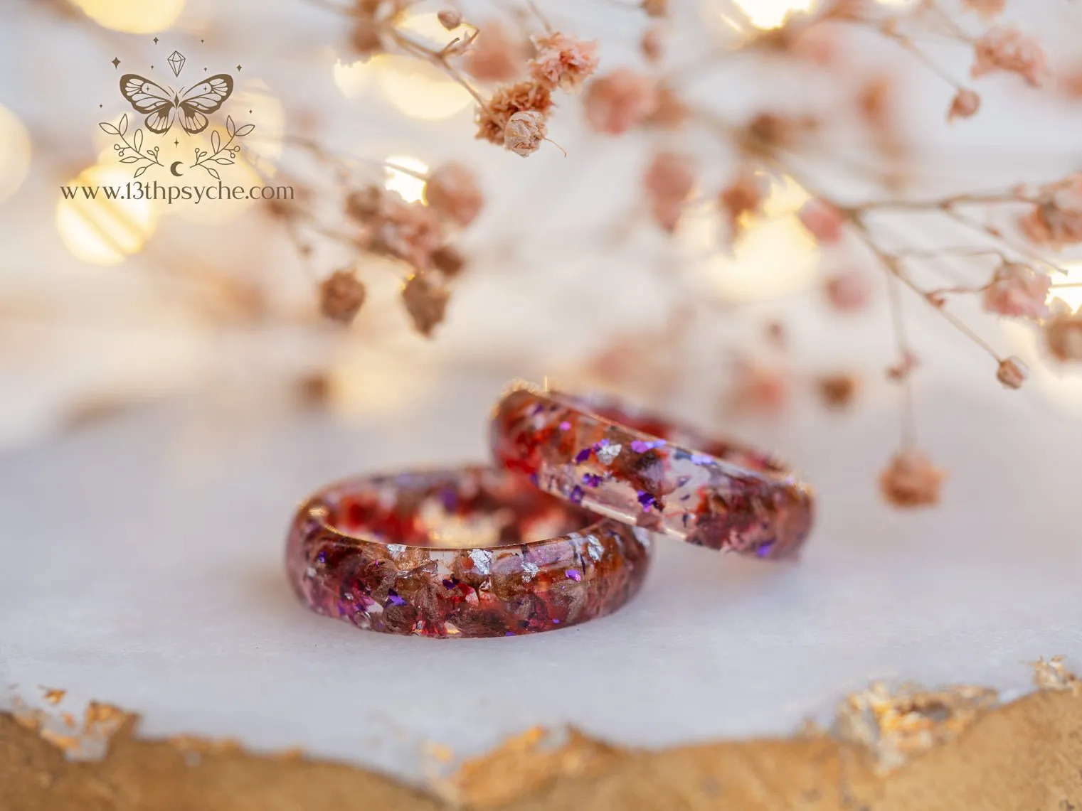 Red baby's breath flowers resin ring