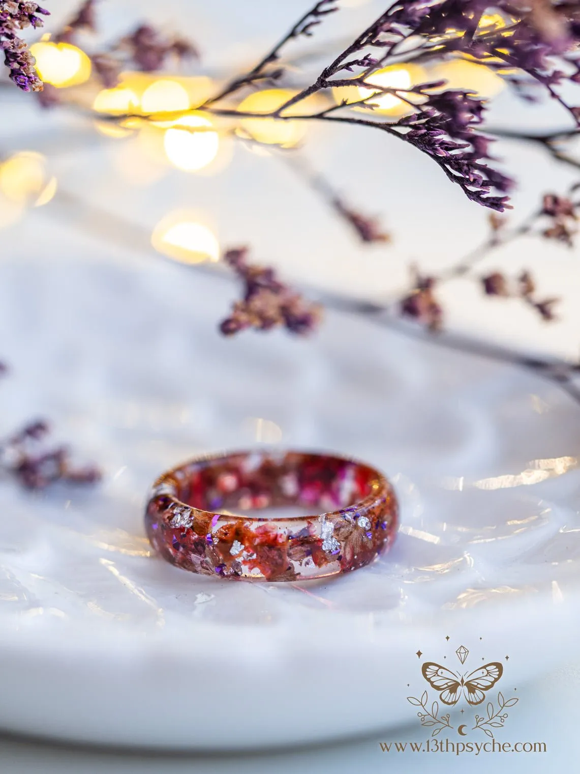 Red baby's breath flowers resin ring