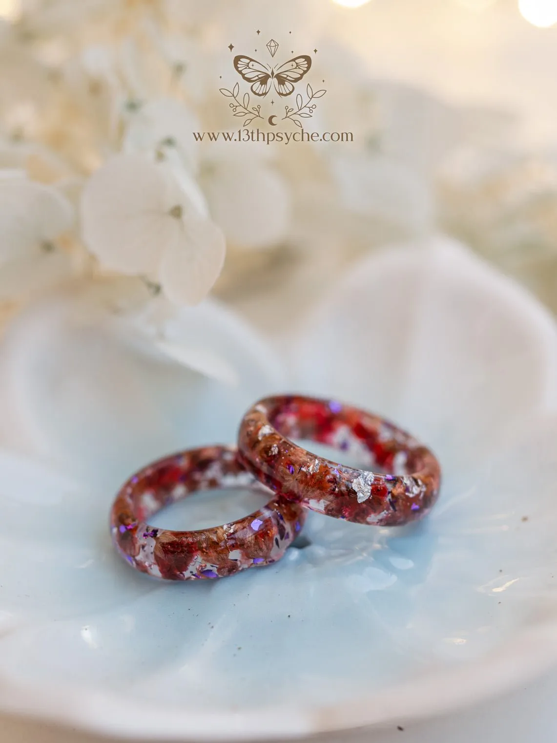 Red baby's breath flowers resin ring