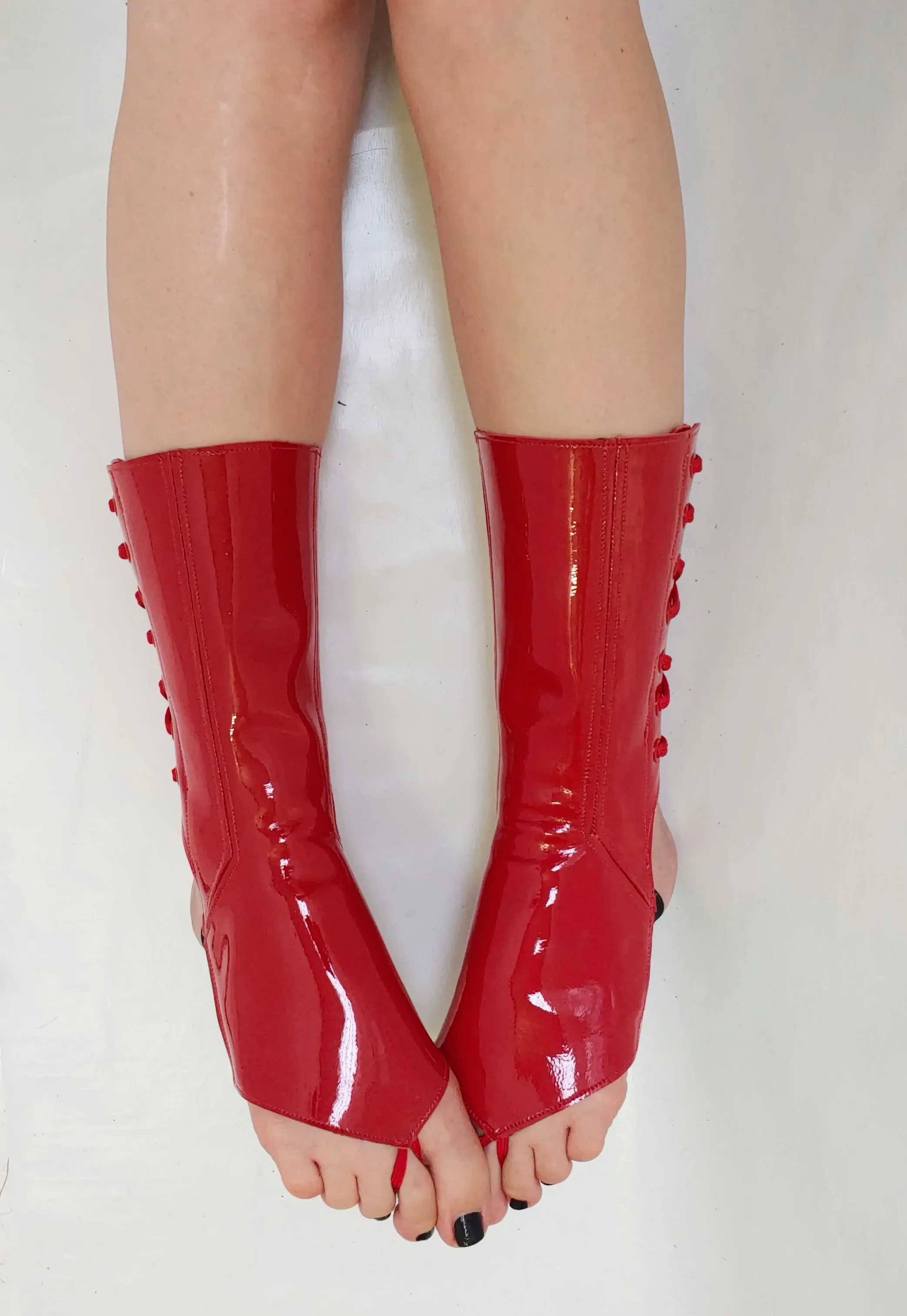 Red patent POLE DANCE & Aerial boots w/ TOE SLING