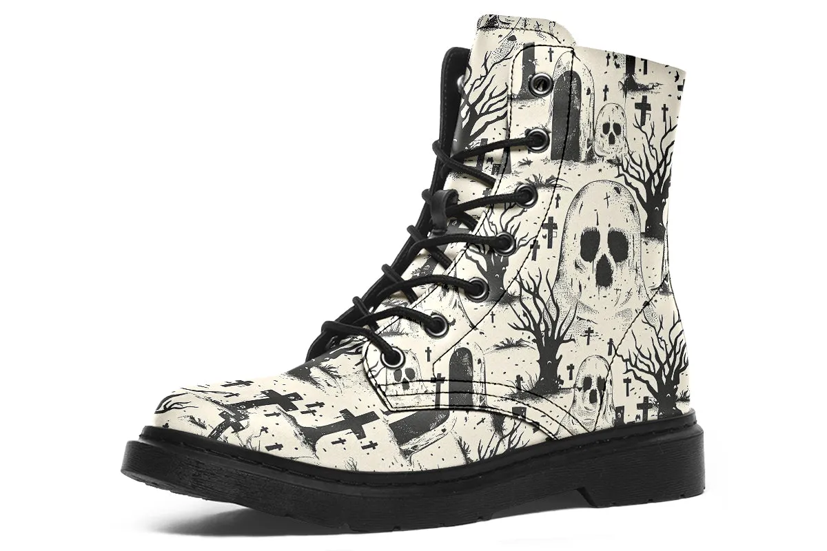 Restless Spooks Boots - Vegan Leather Doc-Style Boots with Durable Stitched on Soles