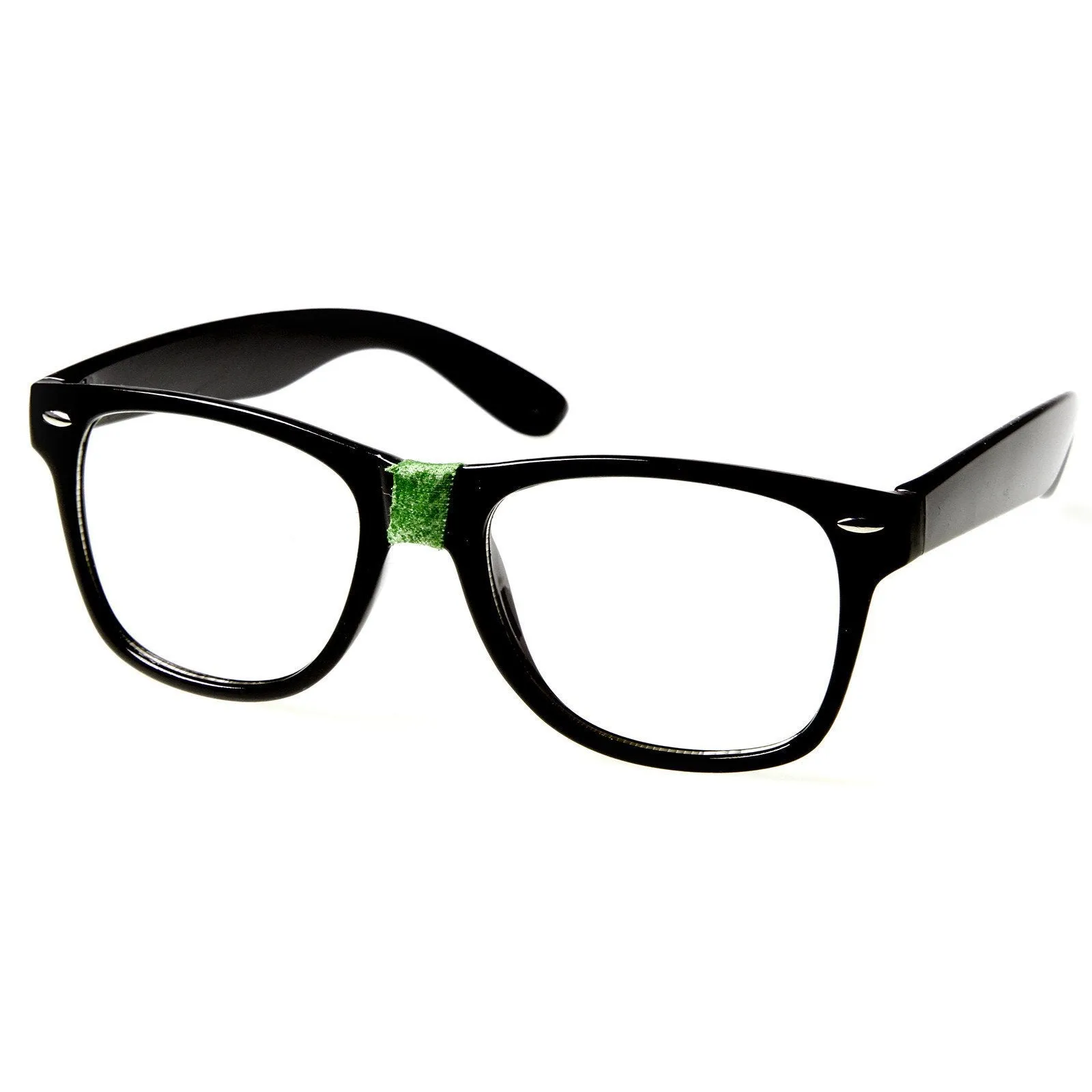 Retro Geek Color Tape Clear Lens Horned Rim Glasses