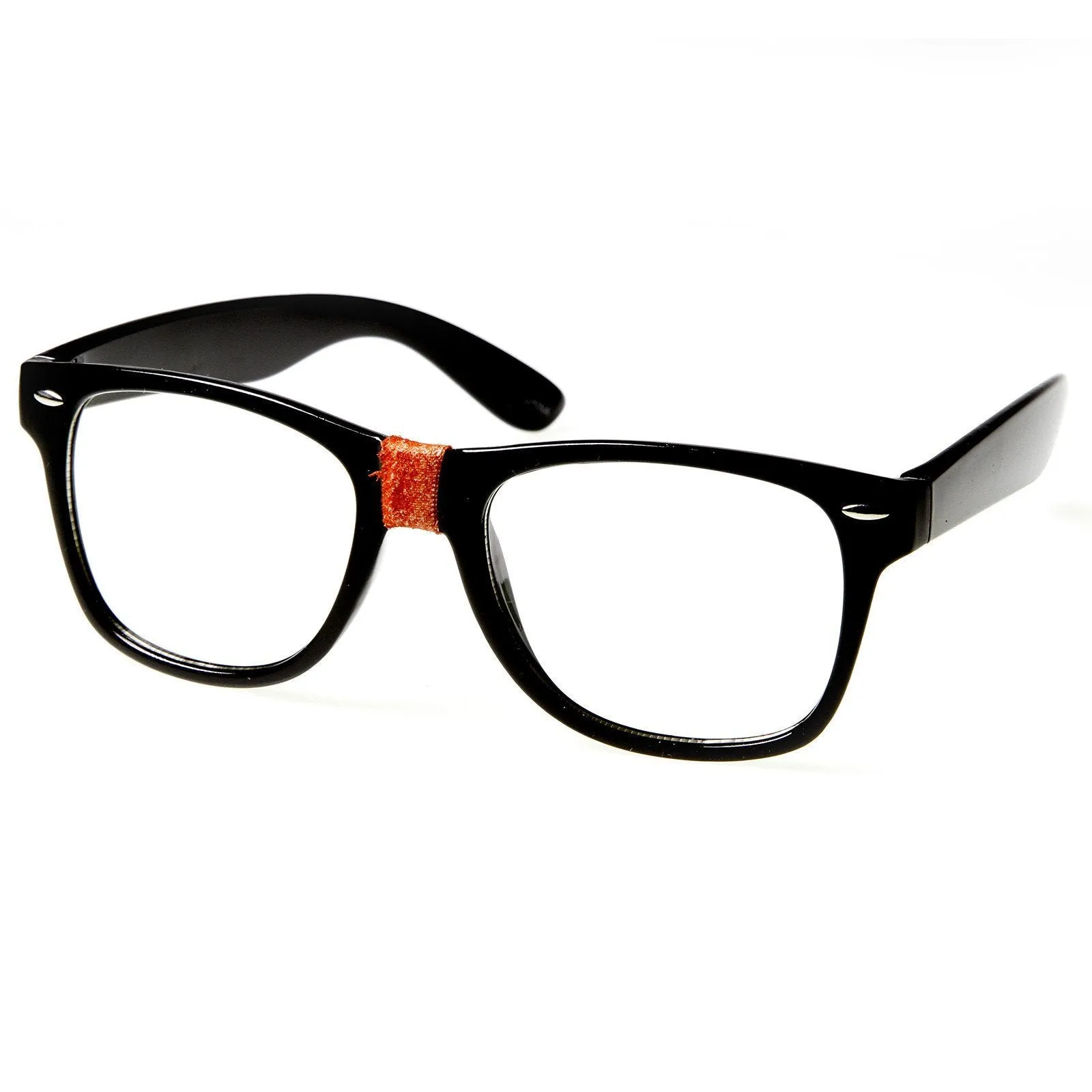 Retro Geek Color Tape Clear Lens Horned Rim Glasses