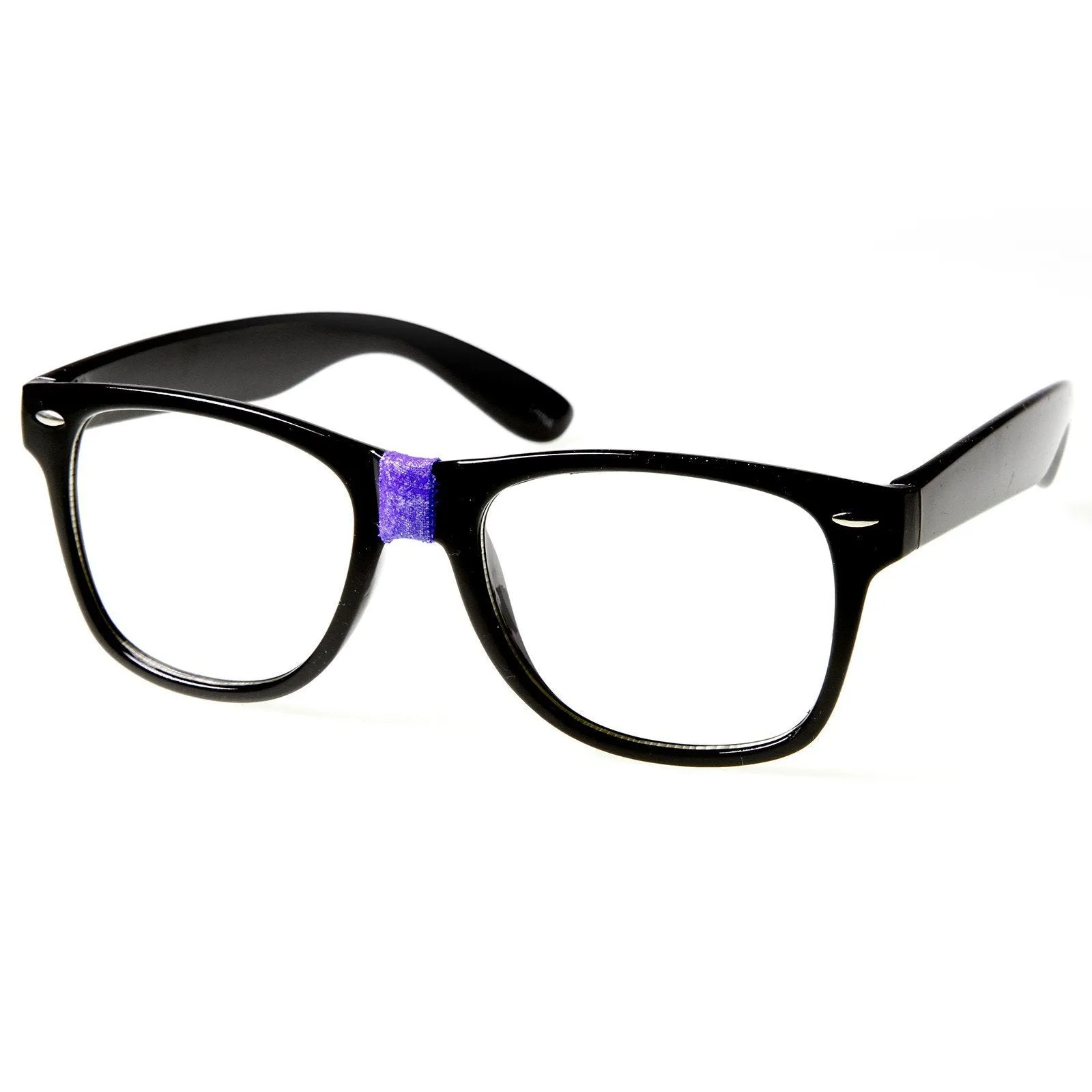 Retro Geek Color Tape Clear Lens Horned Rim Glasses