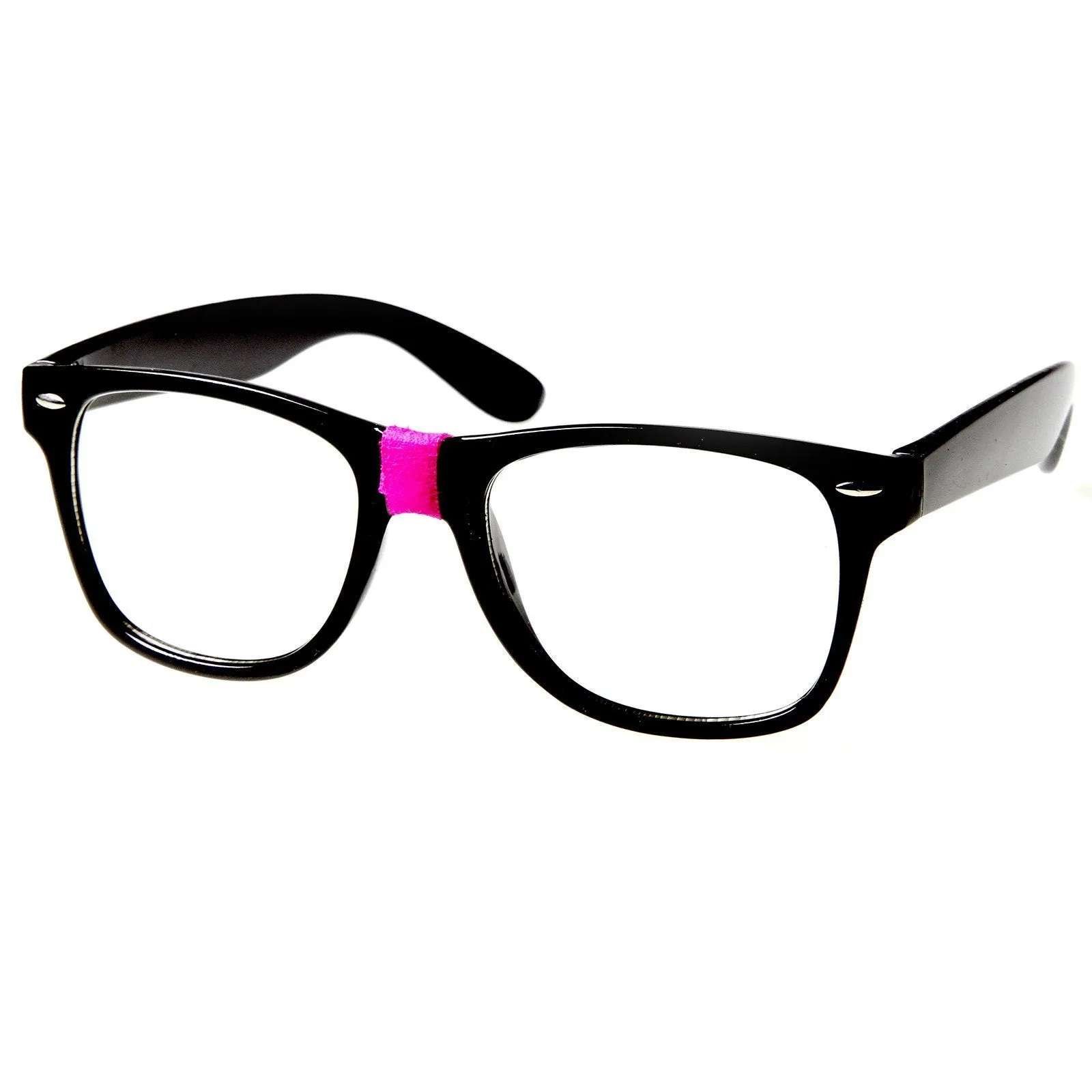 Retro Geek Color Tape Clear Lens Horned Rim Glasses