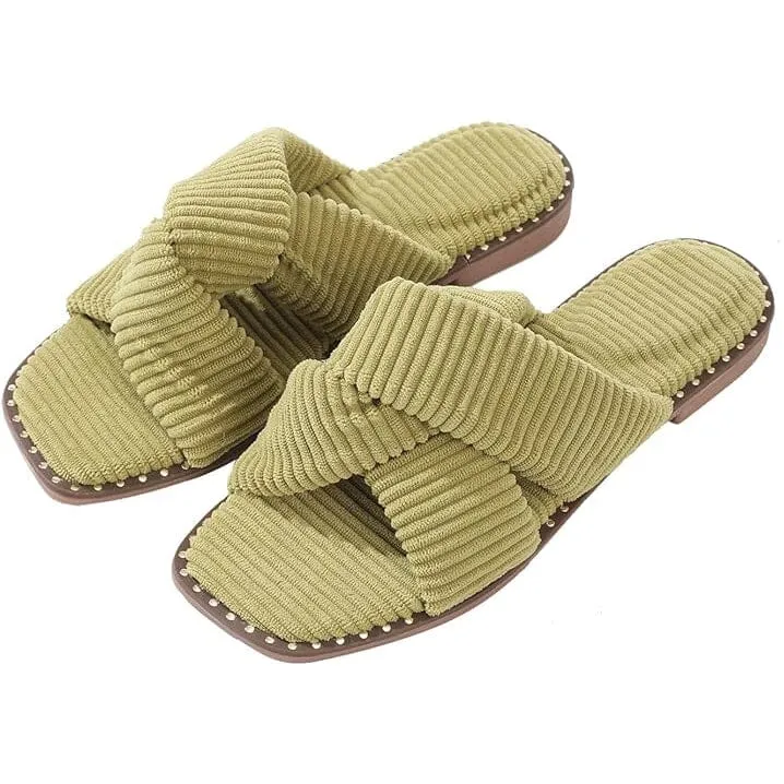 Roxoni Velvet Piping Flat Sandals for Women