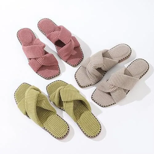 Roxoni Velvet Piping Flat Sandals for Women