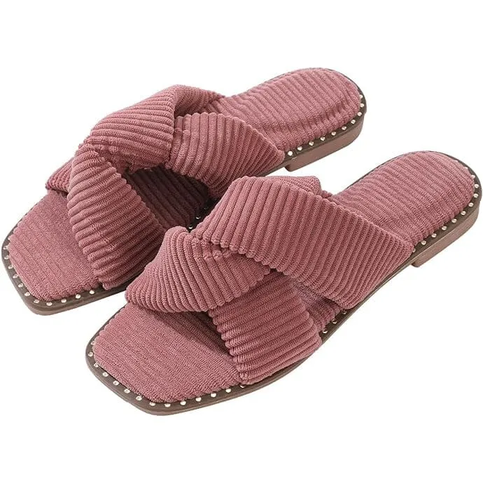 Roxoni Velvet Piping Flat Sandals for Women