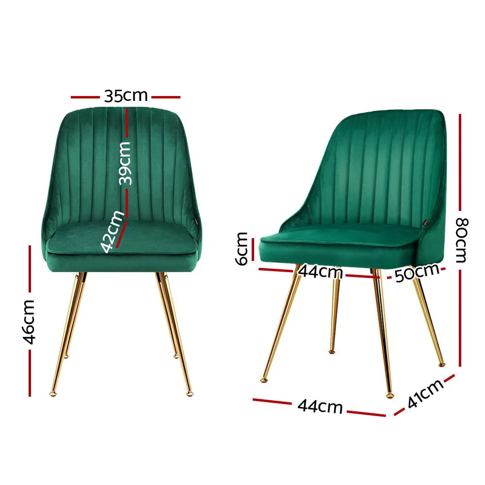 Set of 2 Dining Chairs Retro Chair Cafe Kitchen Modern Metal Legs Velvet Green