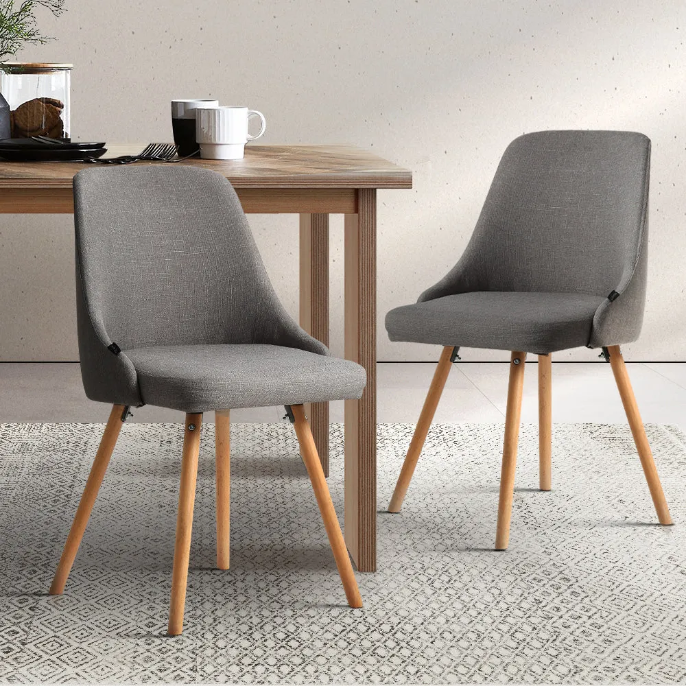 Set of 2 Replica Dining Chairs Beech Wooden Timber Chair Kitchen Fabric Grey