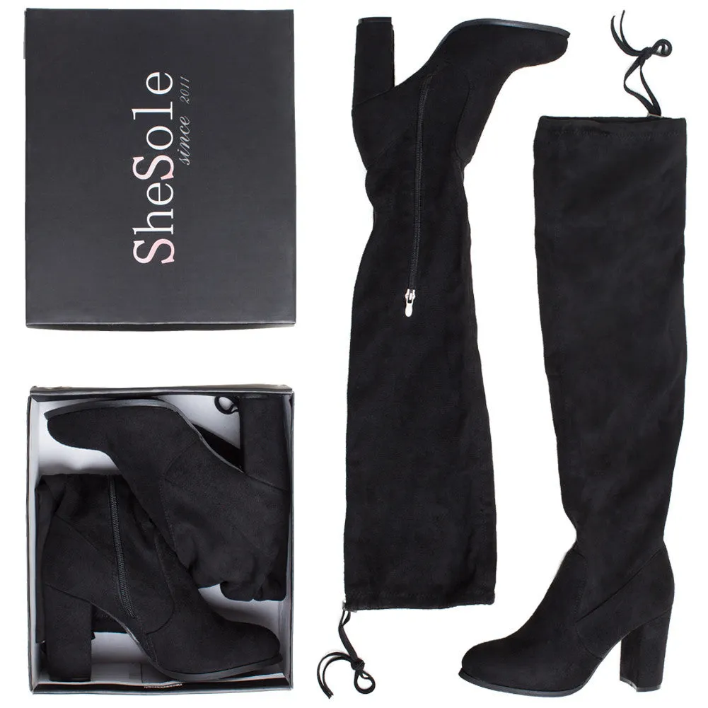 SheSole Women's Thigh High Over The Knee Black Boots