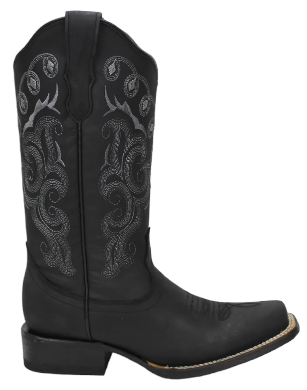 Silverton Sara All Leather Square Toe Cowboy Boots (Black)