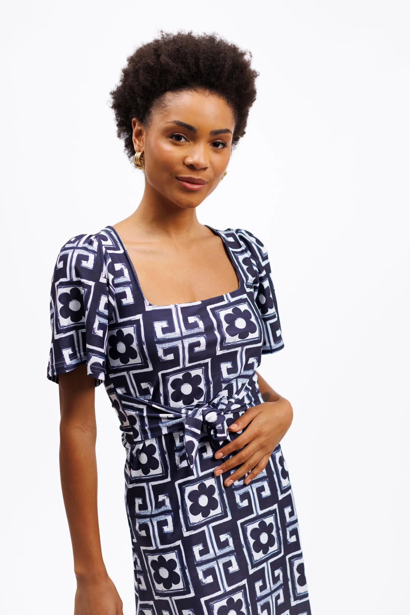 The Pearl Dress - Flower Maze Navy