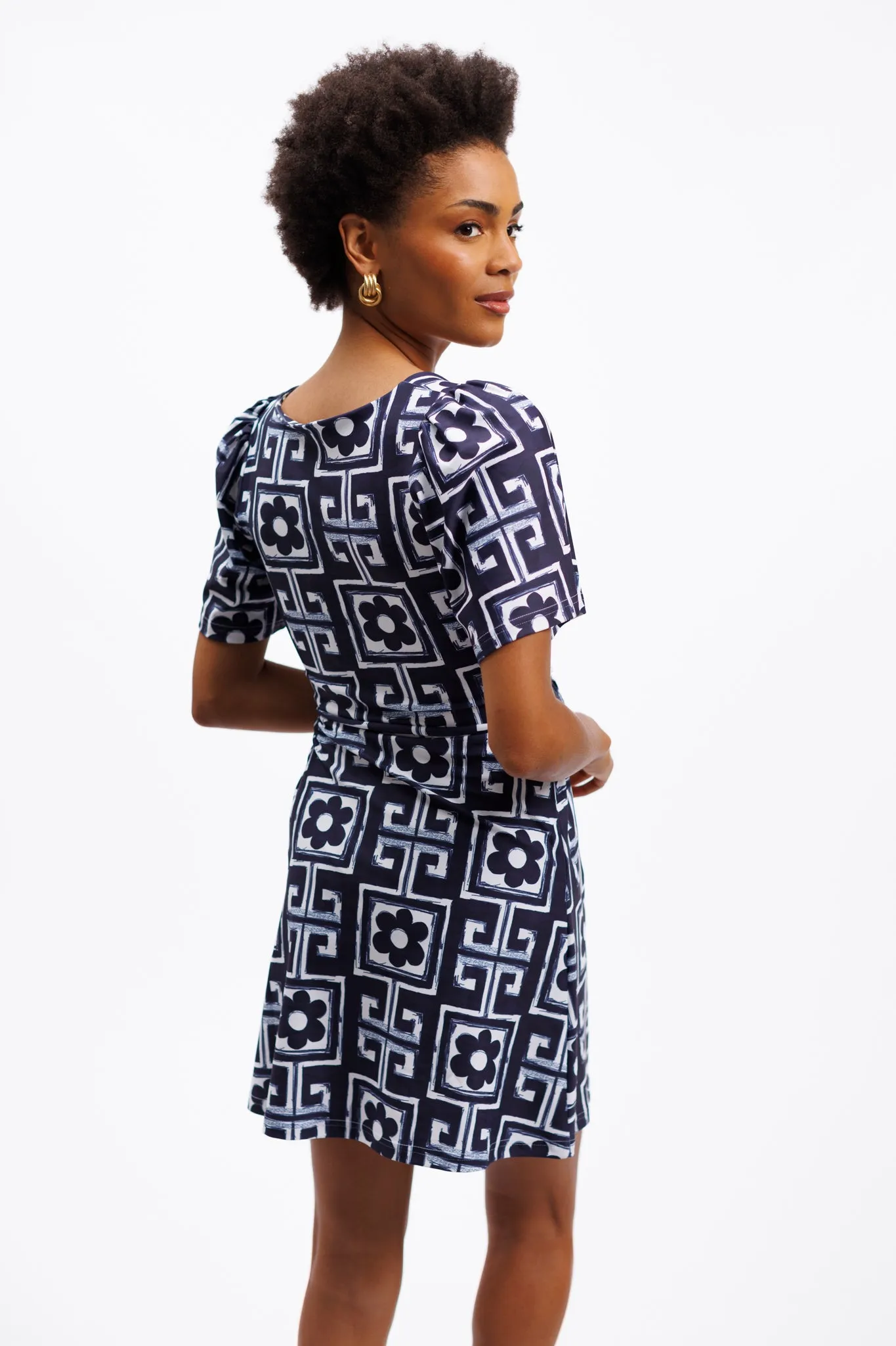 The Pearl Dress - Flower Maze Navy