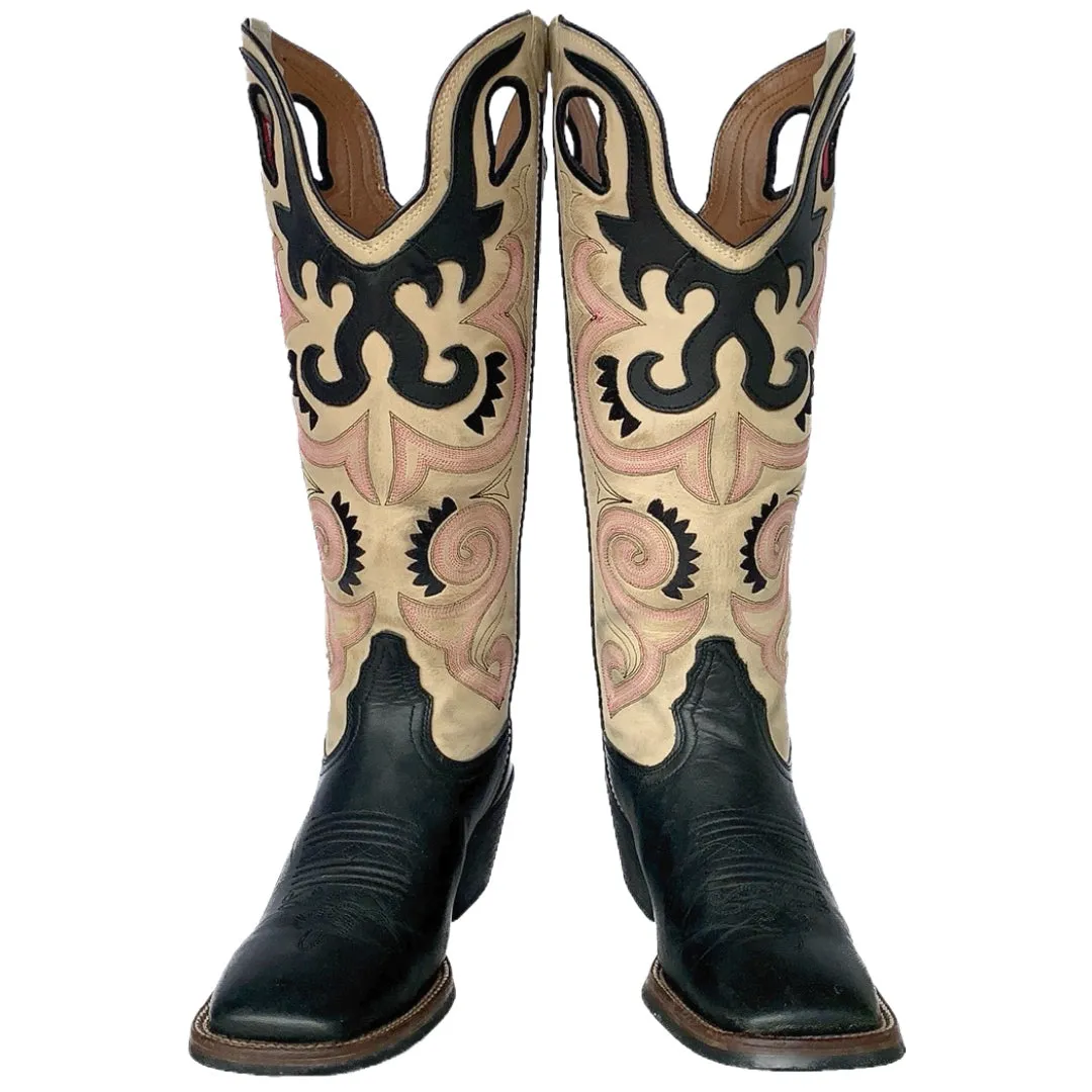 TONY LAMA Buckaroo Bella Tall Knee High Square Toe Western Cowgirl Cowboy Boots