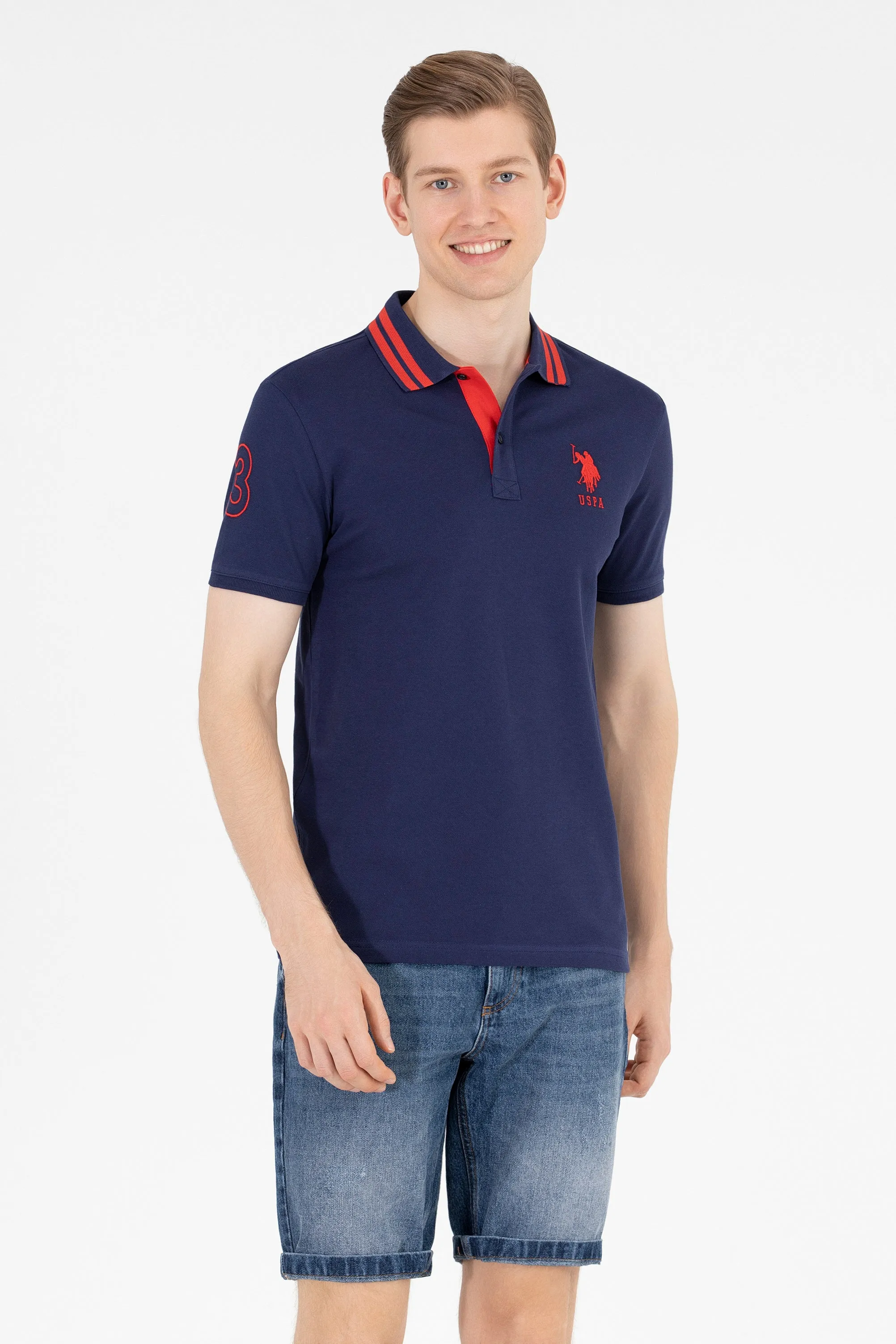 USPA Polo Shirt Men Navy VR033 USPOM196 Big Pony Logo Number 3 US Polo Assn.