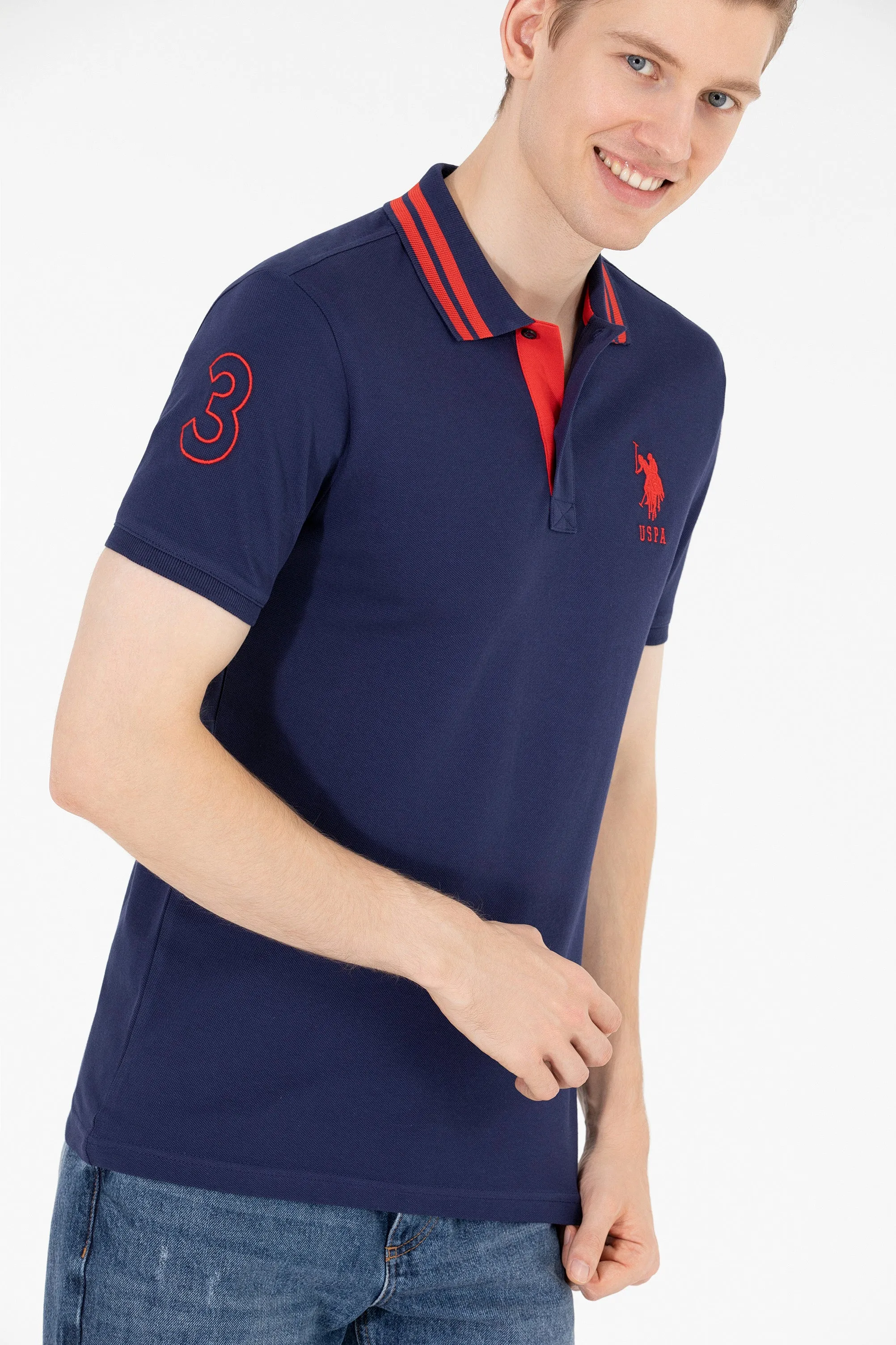 USPA Polo Shirt Men Navy VR033 USPOM196 Big Pony Logo Number 3 US Polo Assn.