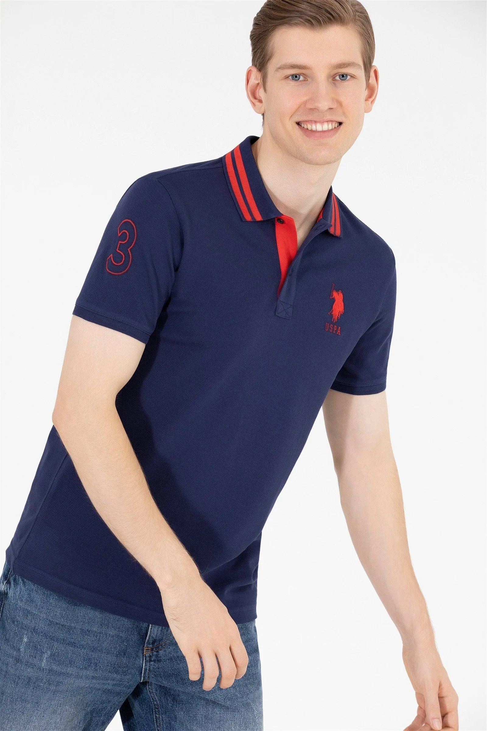 USPA Polo Shirt Men Navy VR033 USPOM196 Big Pony Logo Number 3 US Polo Assn.