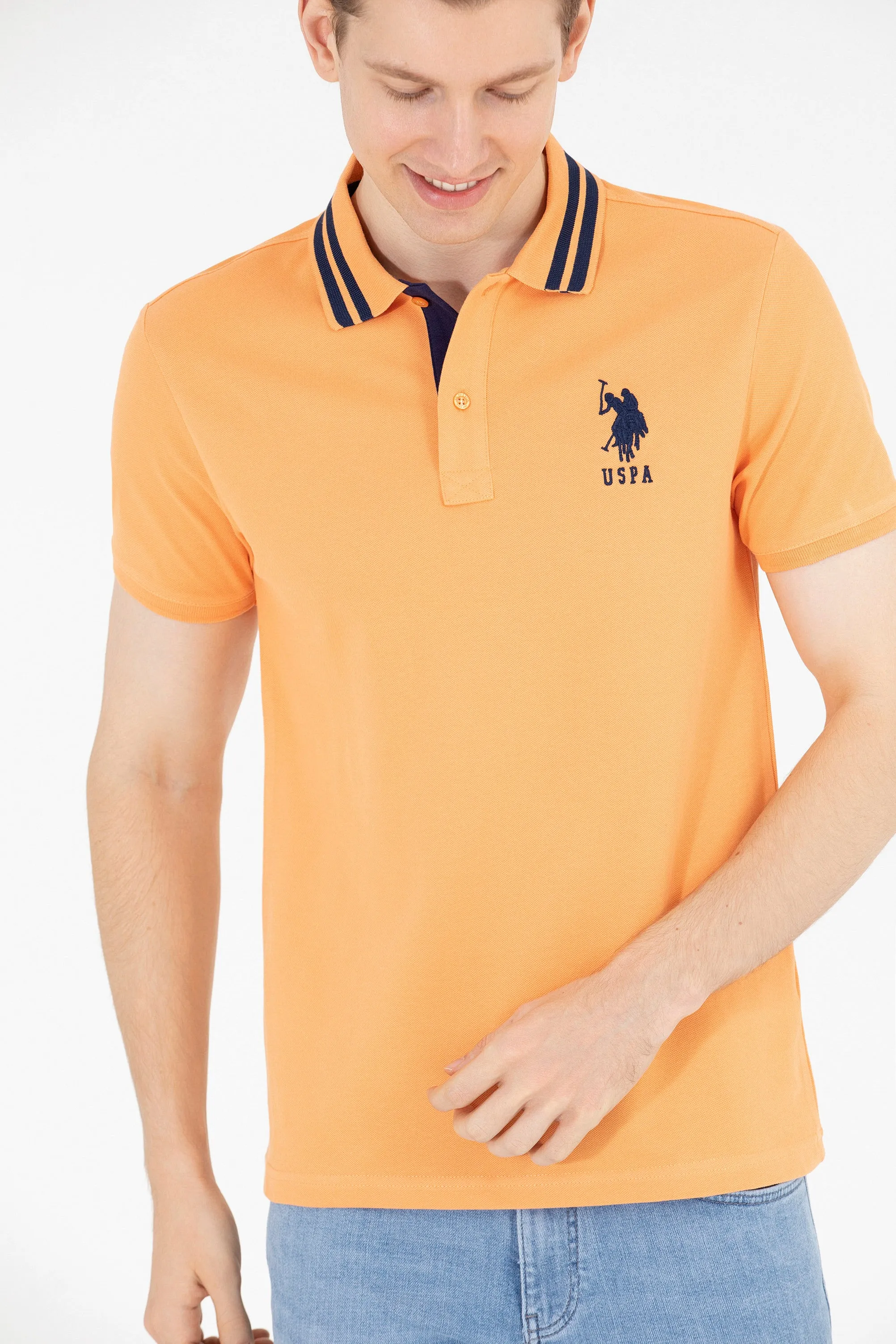 USPA Polo Shirt Men Orange VR051 USPOM219 Big Pony Logo Number 3 US Polo Assn.