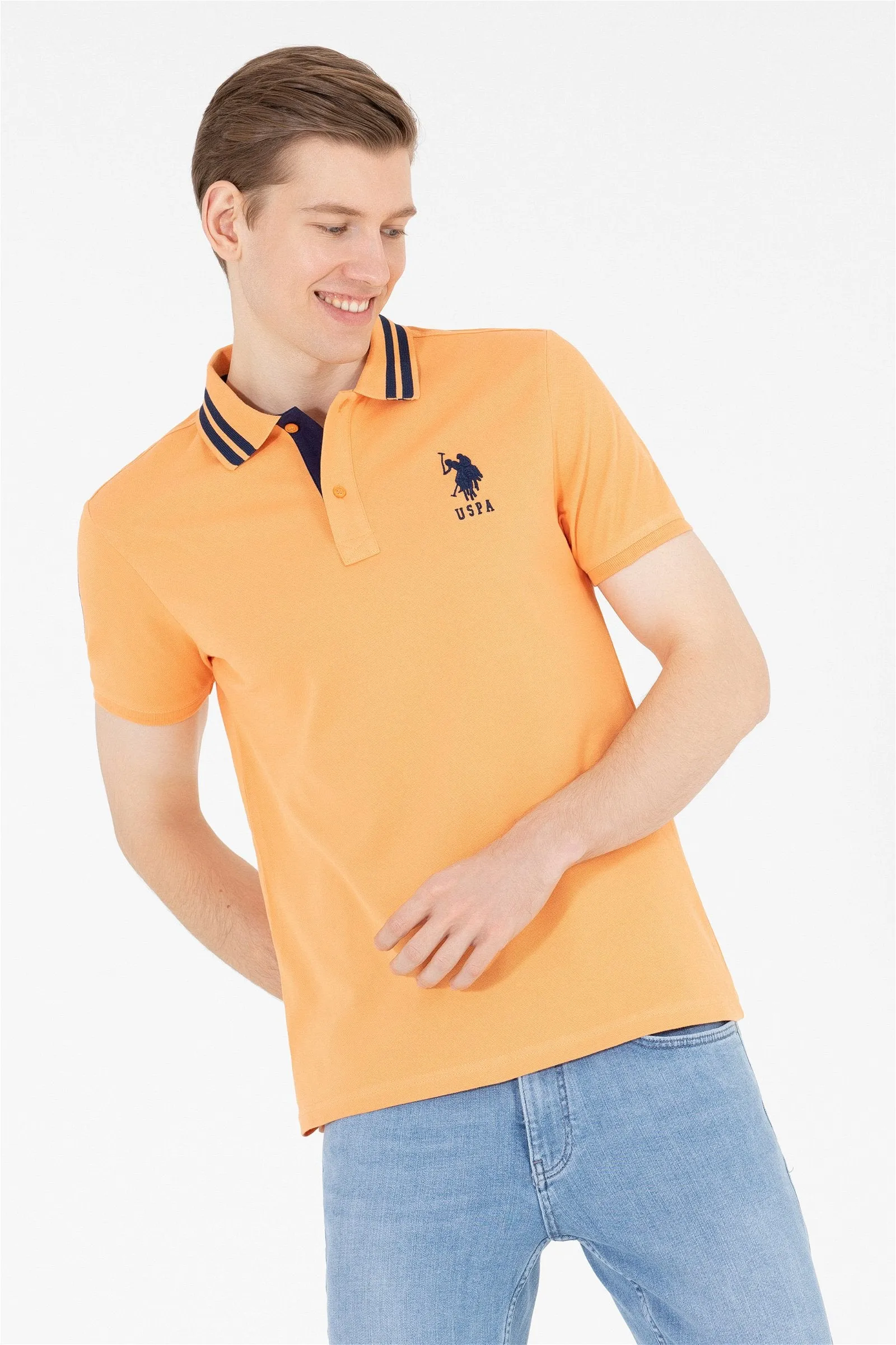 USPA Polo Shirt Men Orange VR051 USPOM219 Big Pony Logo Number 3 US Polo Assn.