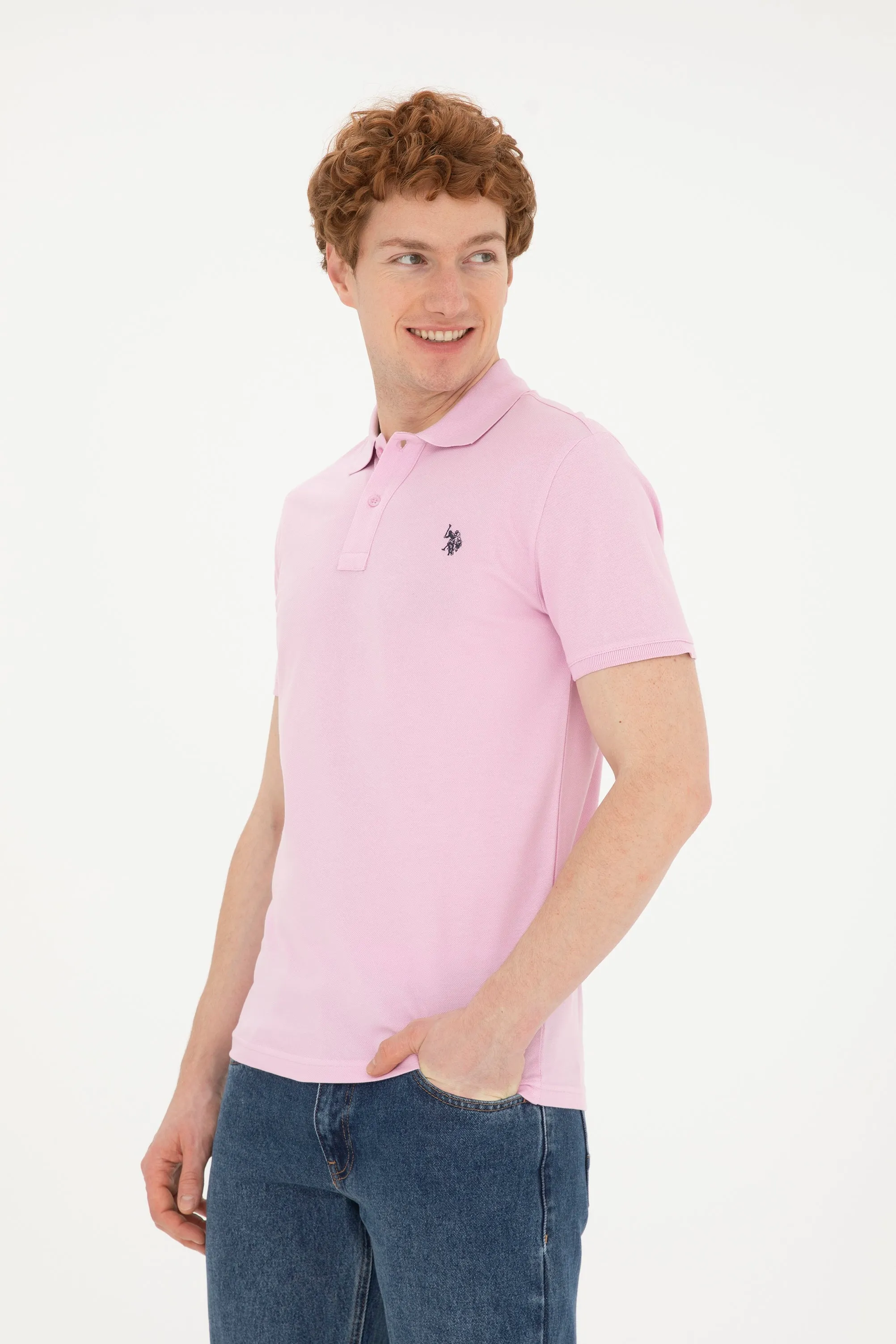 USPA Polo Shirt Men Pink VR041 USPOM201 Single Color Horse US Polo Assn.