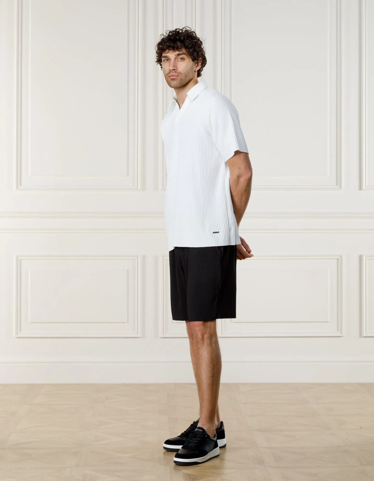 White Pleated Cuban Collar Polo