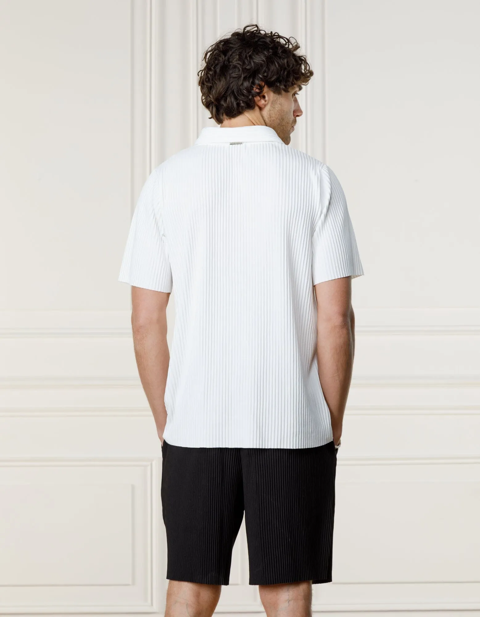 White Pleated Cuban Collar Polo