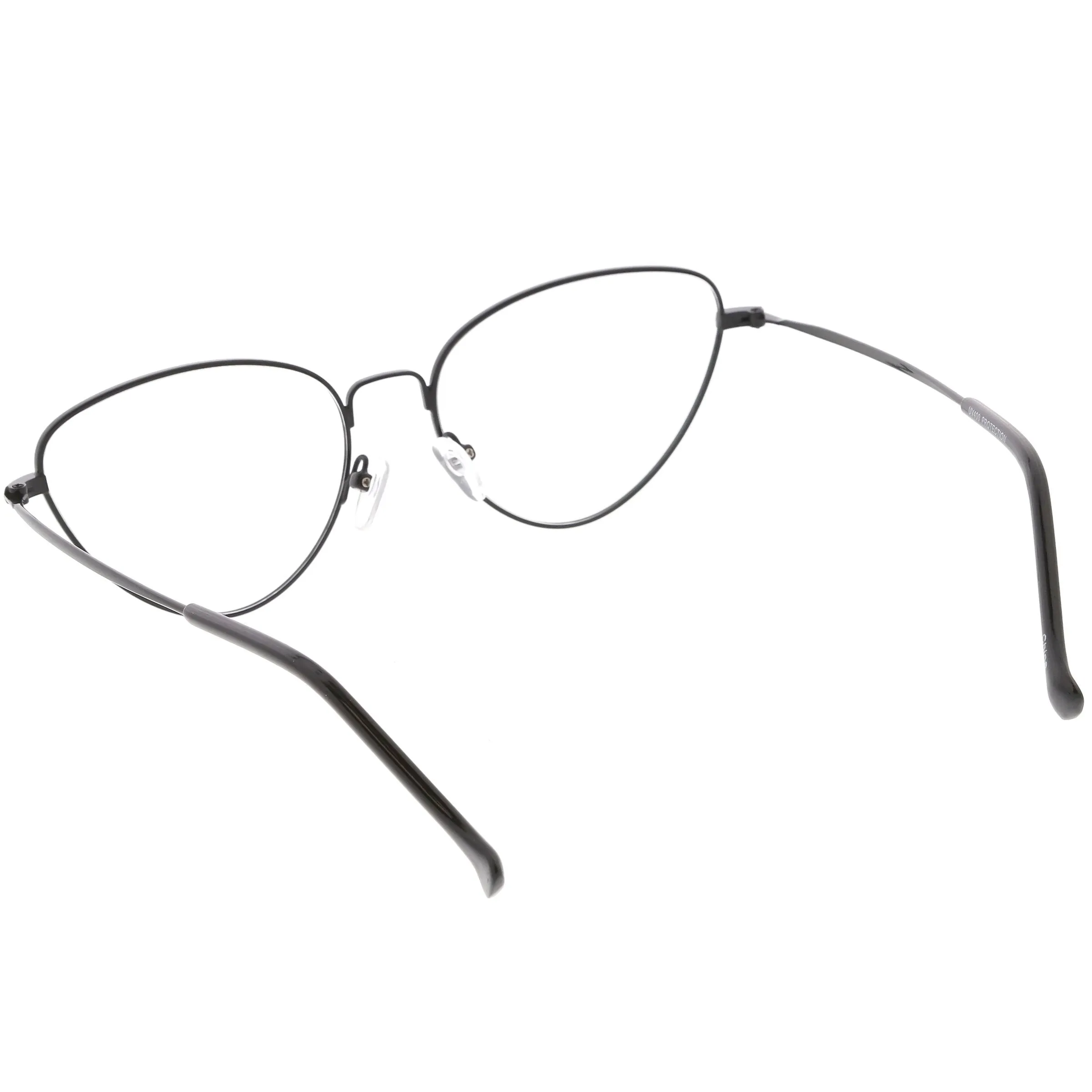 Women's Slim Metal Wire Clear Flat Lens Cat Eye Glasses