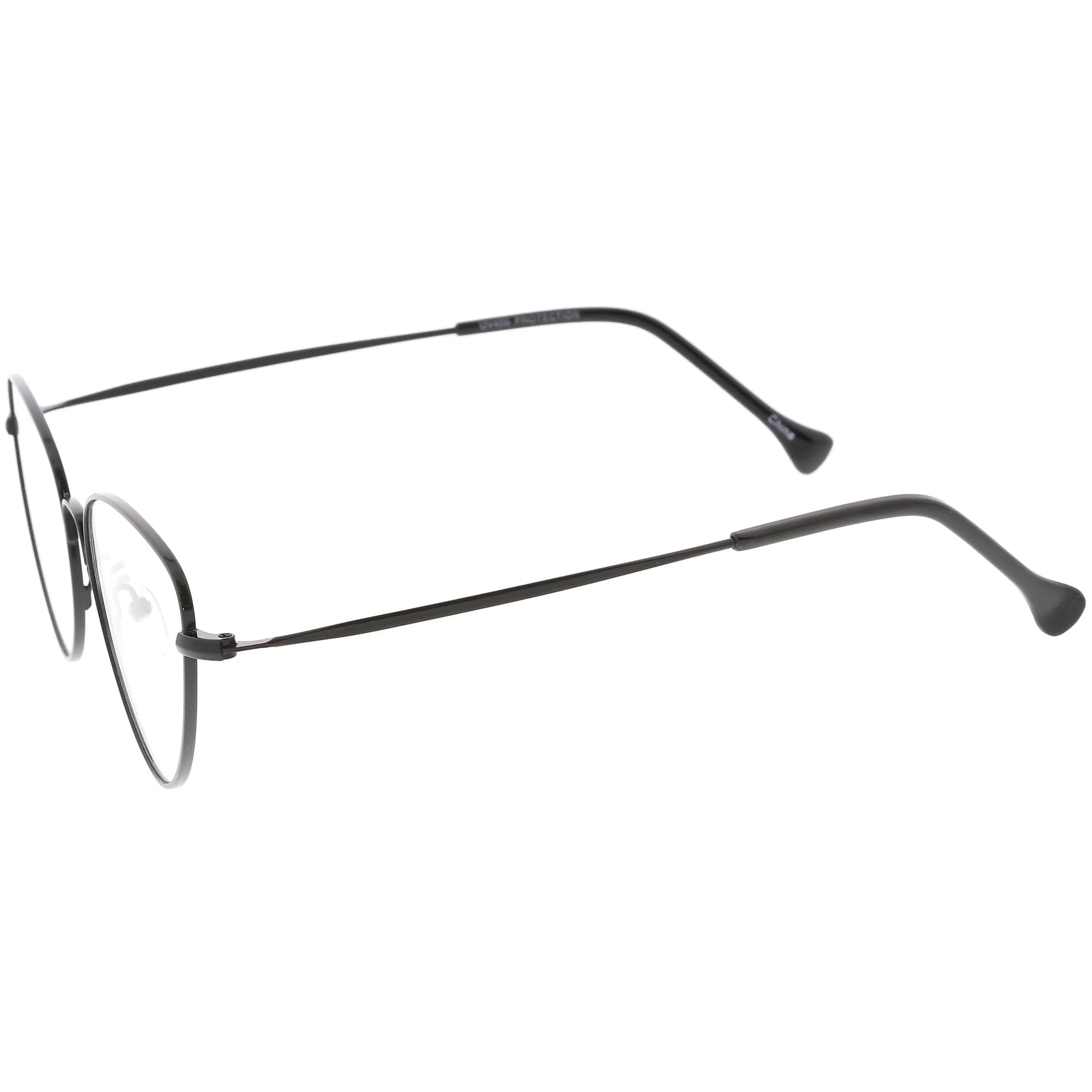 Women's Slim Metal Wire Clear Flat Lens Cat Eye Glasses