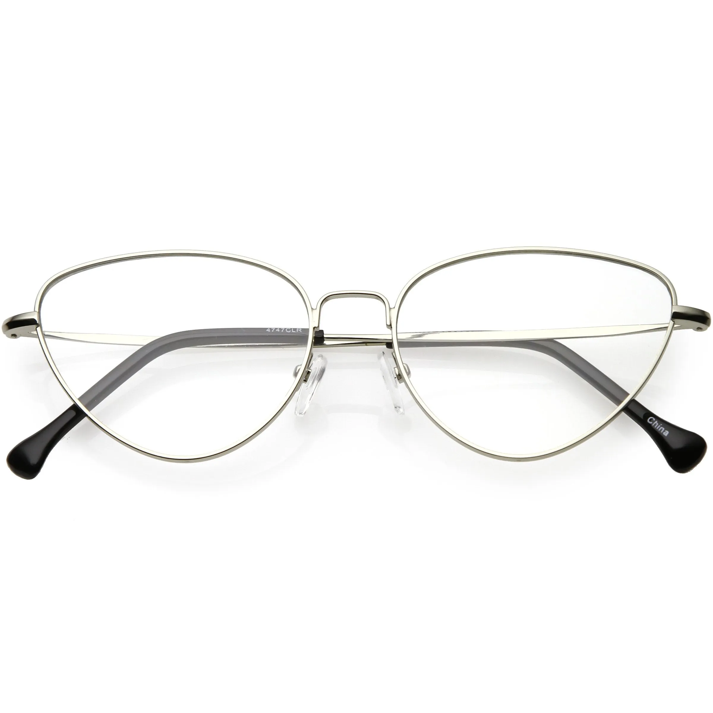 Women's Slim Metal Wire Clear Flat Lens Cat Eye Glasses